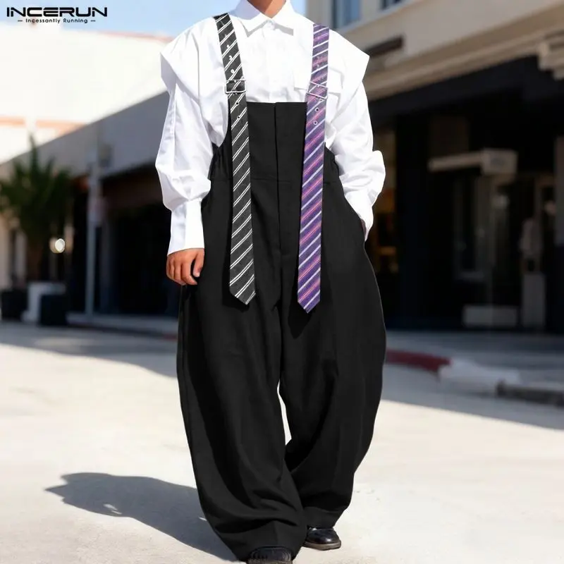 INCERUN Men's Dark Academia Strap Suspender Overalls - Vintage, High-Waisted, Oversize, Wide-Leg Trousers, Fashion Menswear for Artistic Gatherings, Retro, Classic, Clothes