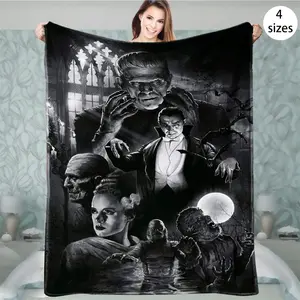 Frankenstein themed printed flannel blanket - versatile, warm and comfortable for the sofa, office, travel - a great gift for all seasons