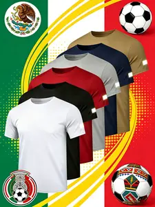 Men's solid color reflective sports T-shirt 6-piece set, breathable and quick-drying short-sleeved T-shirts, sportswear, men's fitness and running sportswear, World Cup spectator clothing street wear clothes Quick-Dry Moisture-Wicking Crew Tees outfit, Ac