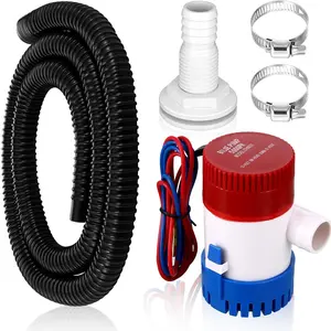 5 count Bilge Pump Plumbing Kit Including Electric 12v Boat Bilge Water Pump PVC 2 Hose Clamps ThruHull Fitting, 1-1/8-inch(500gph,Black)