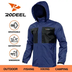 【RODEEL】722 Waterproof Jacket Men Lightweight Breathable Full Zip Hooded Rainwear Durable Rain Coat Weatherproof Windbreaker For Outdoor Sports Hiking Camping Fishing Boating Car Washing Construction Landscaping Gardening Menswear, Holiday Gift
