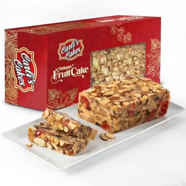 Carli’s Cakes Deluxe Fruit Cake, 1 lb. - Gourmet Holiday Fruitcake with Nuts & Dried Fruits, Ready to Serve Dessert, Ideal Christmas Gift, Celebration Treat, or Party Snack