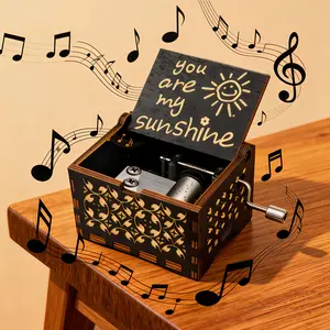 PACK OF 2 or 1 You Are My Sunshine Music Boxes Unique Gifts for Mom Daughter Wife Wooden Hand Crank Vintage Black Musical Boxes for Birthday Anniversary Christmas Valentines Day Mothers Day Decor Ornaments