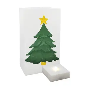 LumaBase Set of 6 Holiday Tree LED Luminarias with Timer