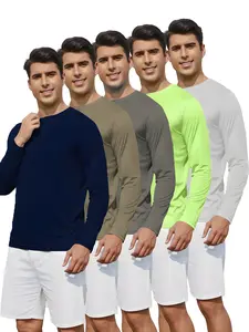 5PCS Men's Loose Round-neck Long-sleeved Sun Protection Shirts - Quick-drying Sports Shirts - Lightweight Sun Protection Tops - Suitable for Outdoor Activities, Exercise Tops, Fall and Winter Men's Sports and Outdoor Clothing, Gymwear - Please place your