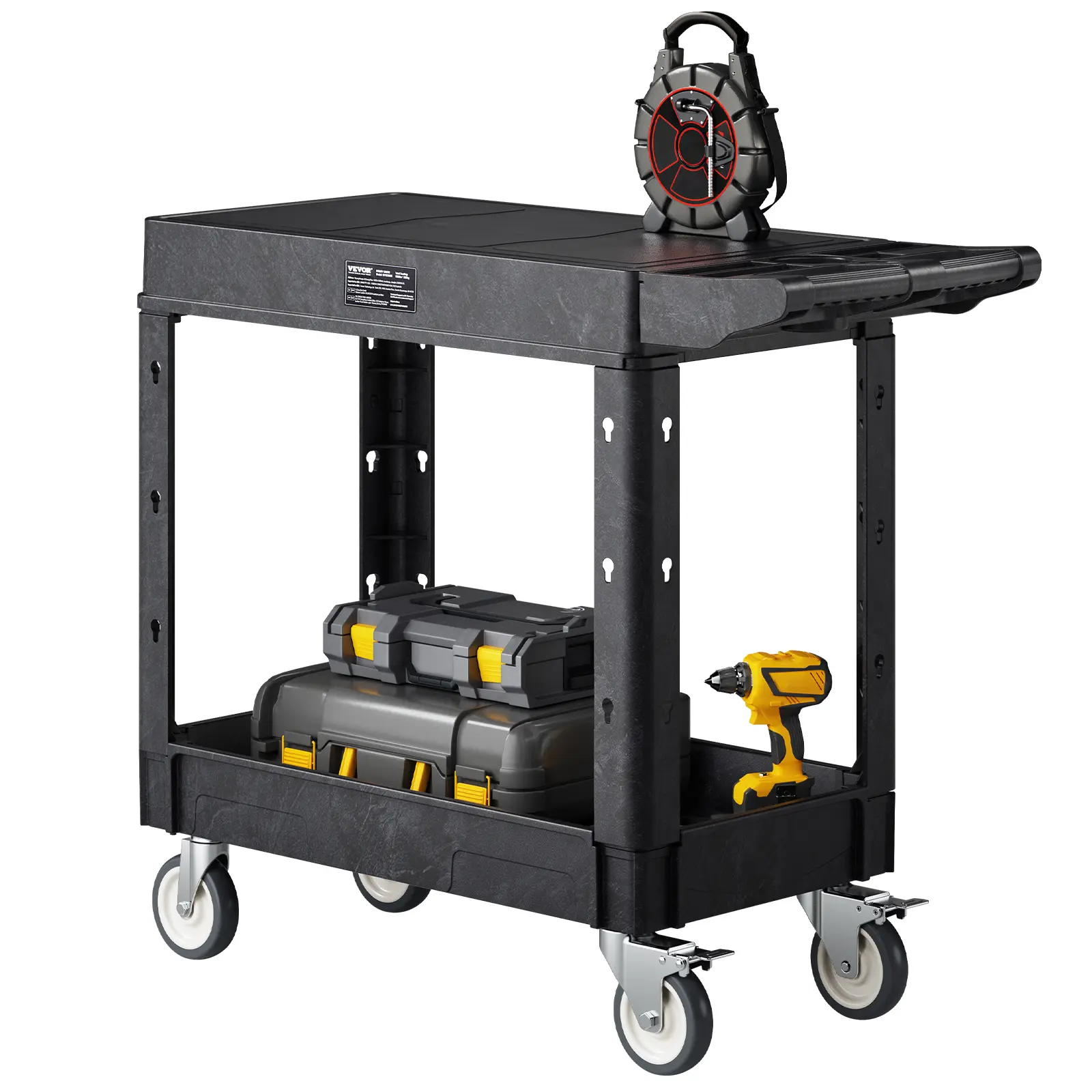 【summerfinds】VEVOR Utility Cart, 550 lbs Load Capacity, 31.3 x 17.7-inch Service Cart, Two-Shelf Heavy Duty Plastic Utility Cart with 360° Swivel Wheels (2 with Brakes), Suitable for Warehouse, Garage, Cleaning