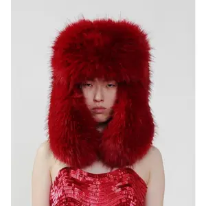 Oversized Faux Fur Trapper Hat in Red
