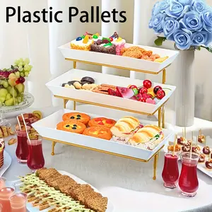 1Pcs Three-tier Dessert Stand, With Foldable Metal Display Rack And 3 Tiered Plastic Trays, Can Be Used As Snack Display Rack/Cupcake Stand Serving Tray, For Home Gathering Party Wedding, Party Supplies, Table Decors