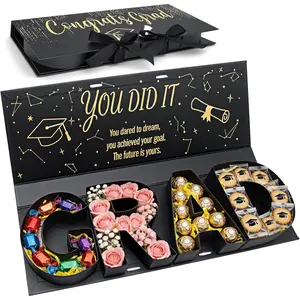 Graduation Gift Box 2026,GRAD Letter Shaped Fillable Cardboard Box for Graduation Gifts, Snacks, Flowers & More,Includes Ribbon and Raffia,DIY Graduation Gift Ideas Boxes,Perfect Graduation Decor for High School or College Grads