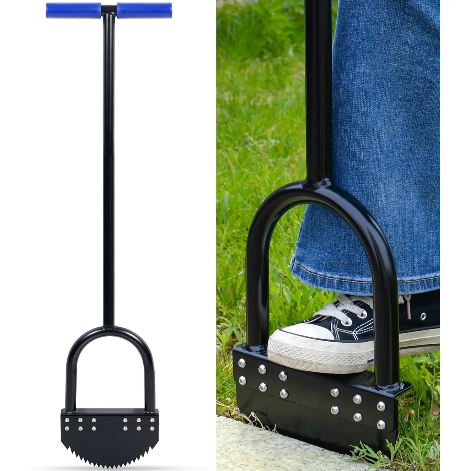 41 In Manual Half Moon Edger, Durable Gardening Tool for Homeowners with 8-in Easy Leverage, Rust-Resistant Spring Steel Blade, Manganese Steel Border, Rubber Handle for Landscaping, Clean 8" Cuts, Durable Gardening Tools