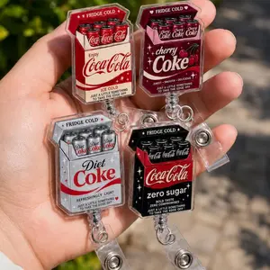 Funny Soda Fridge Cigs Badge Reel, Coca Cola Diet Cherry Coke Zero Sugar Acrylic ID Holder, Sarcastic Cigarette Pack Nurse Teacher Gift