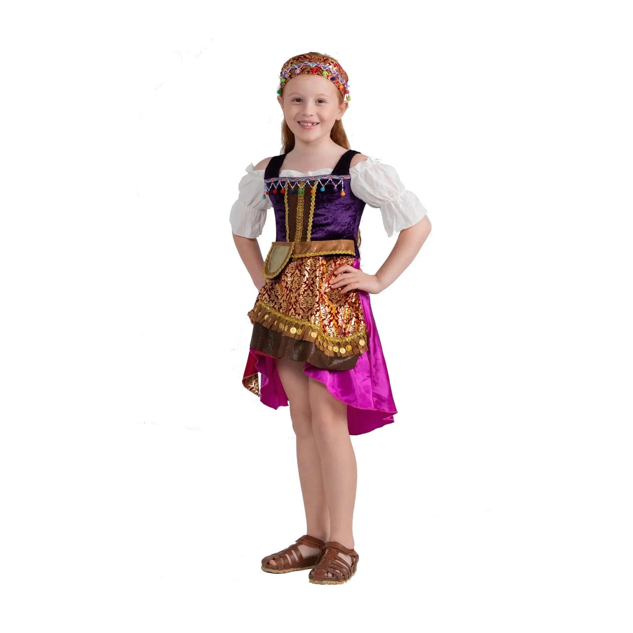 Gypsy Costume For Kids - Fortune Teller Costume Dress with Headscarf - Perfect for Halloween, Pretend Play Fun, Theme Party & Cosplay Costume Party