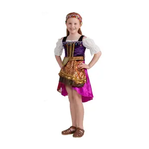 Gypsy Costume For Kids - Fortune Teller Costume Dress with Headscarf - Perfect for Halloween, Pretend Play Fun, Theme Party & Cosplay Costume Party