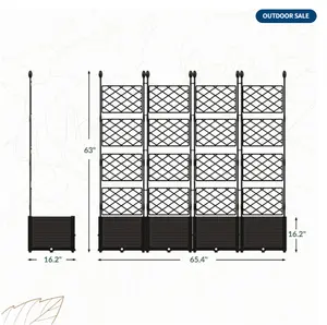 4Pcs Plastic Plant Box with Metal Trellis, Raised Garden Bed with Trellis Planter for Climbing Plant Outdoor Raised Planter Box Privacy Screen for Patio Balcony,Planter Box for Backyard Patio