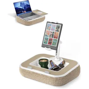 Kindle Pillow Stand Holder, Phone Holder for Bed, Laptop Lap Desk with Mouse Pad,Compatible with 4.7-13" Kindle/Tablet/Phone,10-15" Laptop, Snack Bowl&Cup Attachment&Detachable 360° Stand Arm