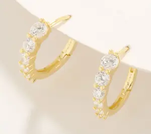 Diamonique Graduated Stone Huggie Hoop Earrings, Sterling Silver