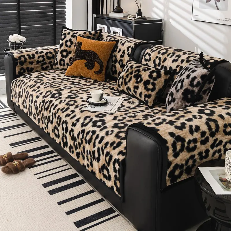 Leopard Print Sofa Cover, 1 Count Non-slip Soft Comfortable Sofa Towel, Washable Sofa Protector for Home Living Room, Home Decor, Universal Sofa Protector, Sofa Slipcover, Fashion Couch Protector, Sofa Couch Covers