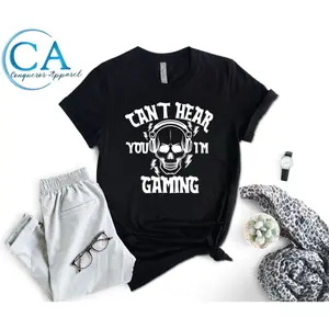 Men's Cotton Casual Short-Sleeve Sports Top - "Can't Hear You I'm Gaming" Drawing Print, All-Season, Machine Washable, Multi-Size Funny Gamer Joke Athletic Shirt