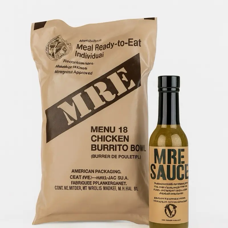MRE Hot Sauce Survival Bundle – Random MRE + Green MRE Sauce Flavor Chicken Sambal Dip