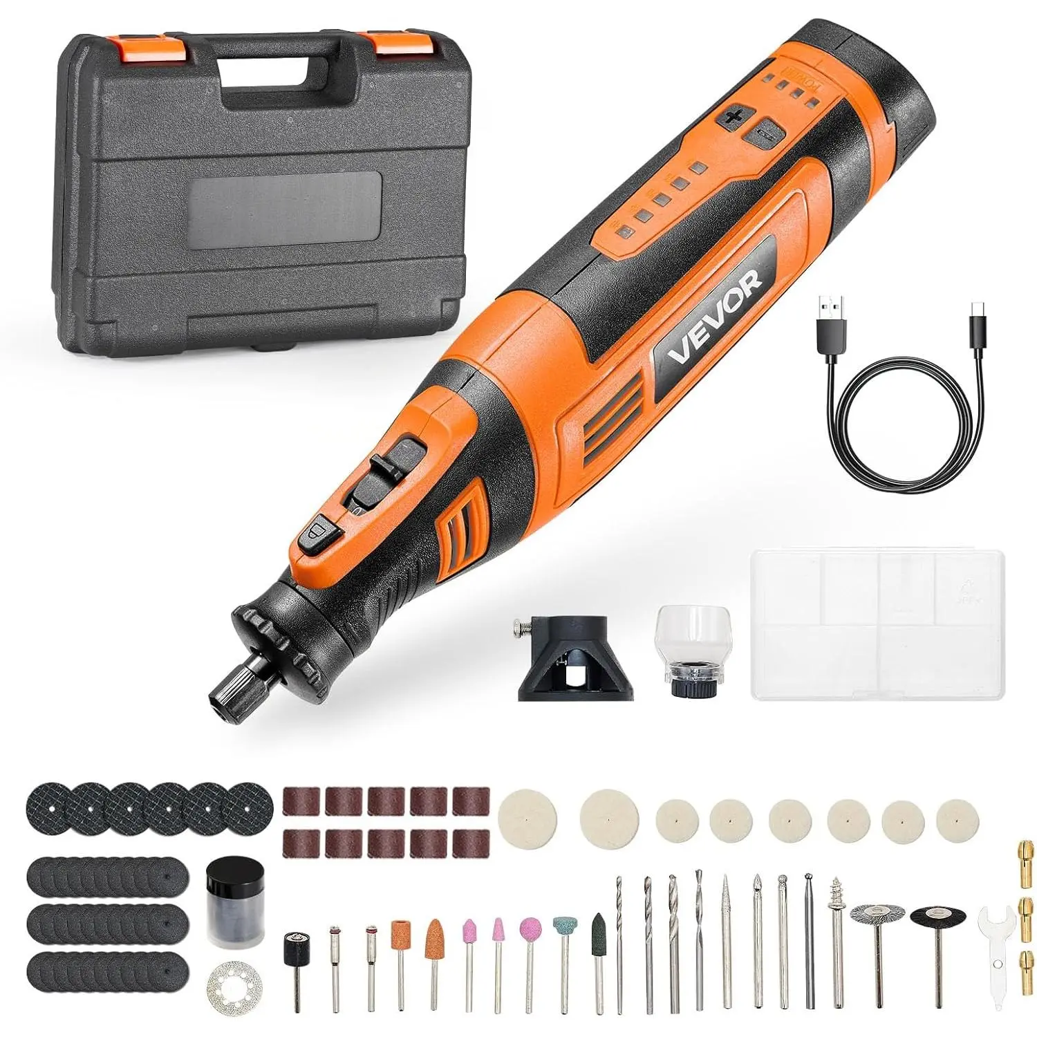 【Summerfinds】VEVOR 136-Piece Lightweight Ergonomic DC8V Cordless Rotary Tool Kit, 5-Speed (5000-30000RPM) Motor Mini Power Tool with 3.2mm & 1.6mm Bits, Comfortable Grip for Engraving, Sanding, Polish & Clean,toolupgrade