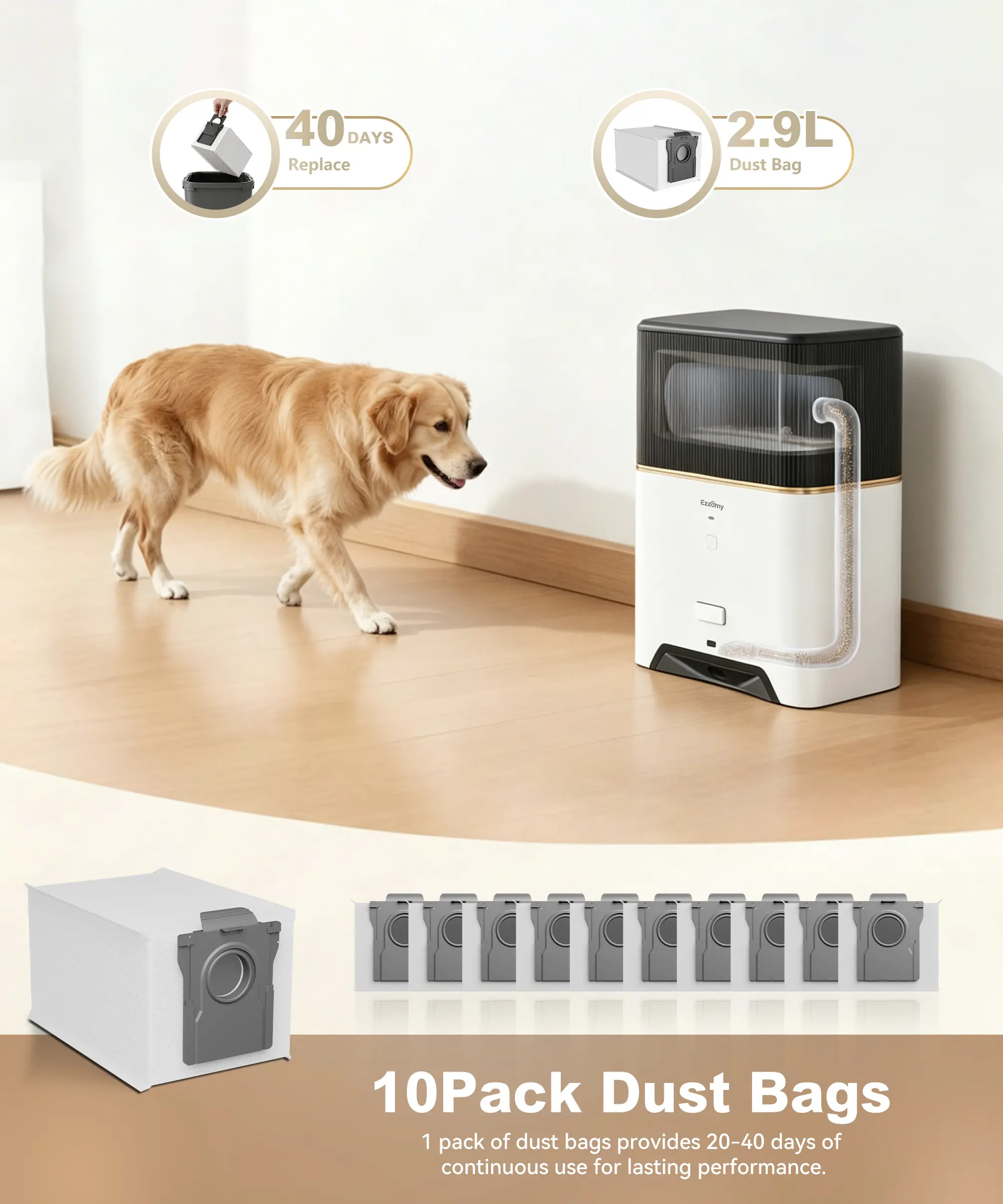 10-Piece & 20-Piece Disposable Dust Bags Replacement, 2.9L Large Capacity Household Appliance Parts for Ezzomy DXC1200 Touchless Automatic Vacuum Dustpan