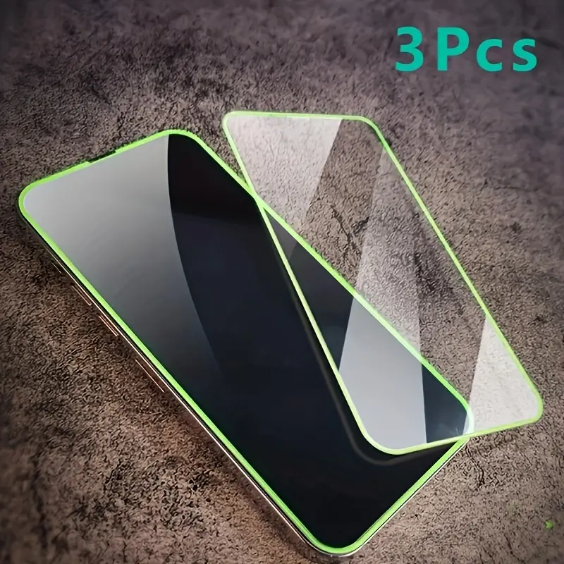 3pcs Glow in Dark Luminous Tempered Glass Screen Protectors for iPhone 15,14,13,12,11,X,XR,XS,7,8,Plus,SE 2020,Pro Max - Phone Accessories for Device Protection, Smartphone, Handheld, Installation, Glow In The Dark, Glossy