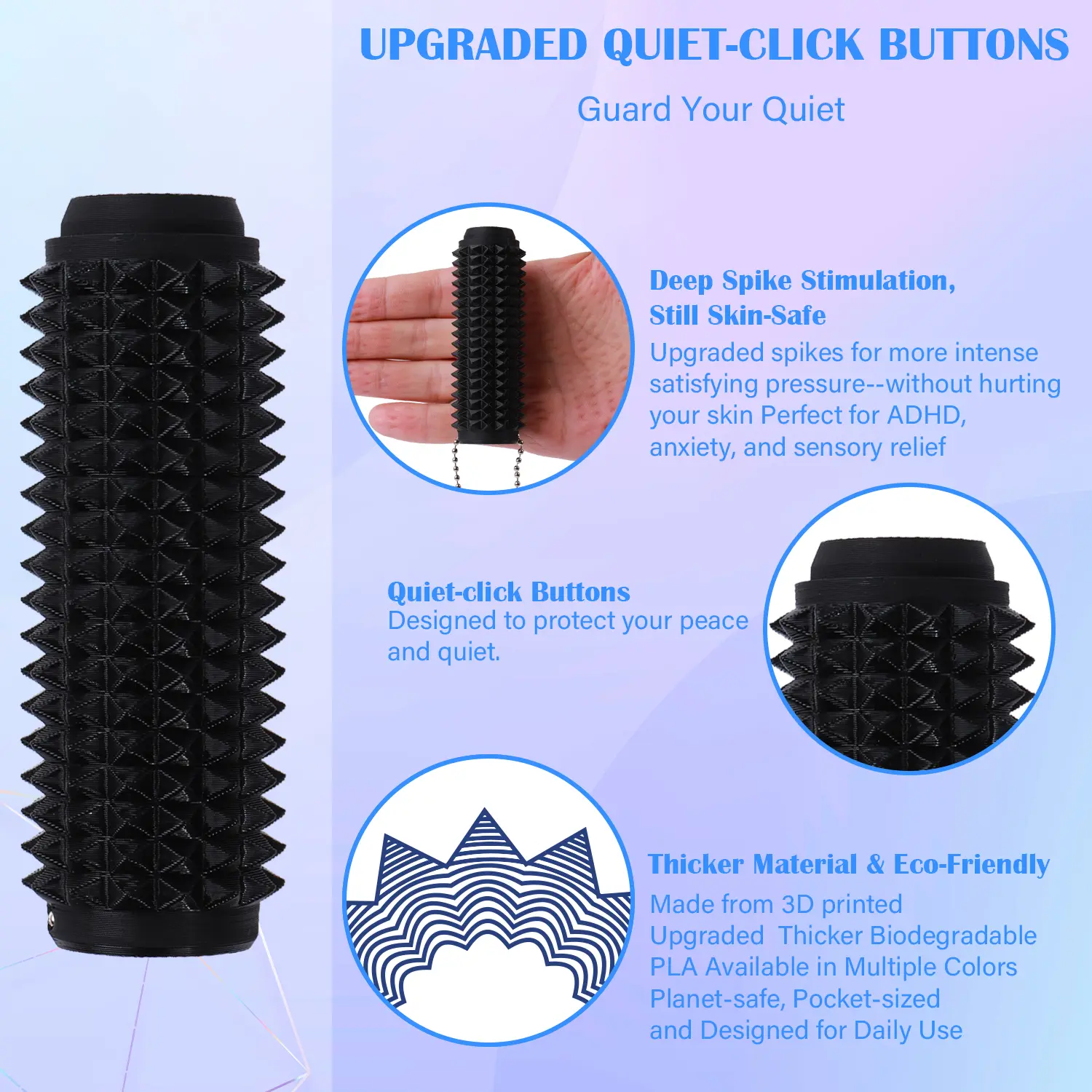 Cactus Fidget Porte-clés Antistress – 2x Silicone à Picots, Pour Adulte Et Ado, Soulage L'anxiété, TDAH, Format Portable Vert