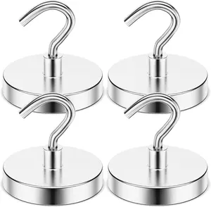 Magnetic Hooks 110 Lbs Cruise Cabins 4 Pcs Magnet Hooks Magnetic Hooks Heavy Duty Strong Magnetic Hooks  Hanging Kitchen Home Classroom Refrigerator and Workplace (Silver)