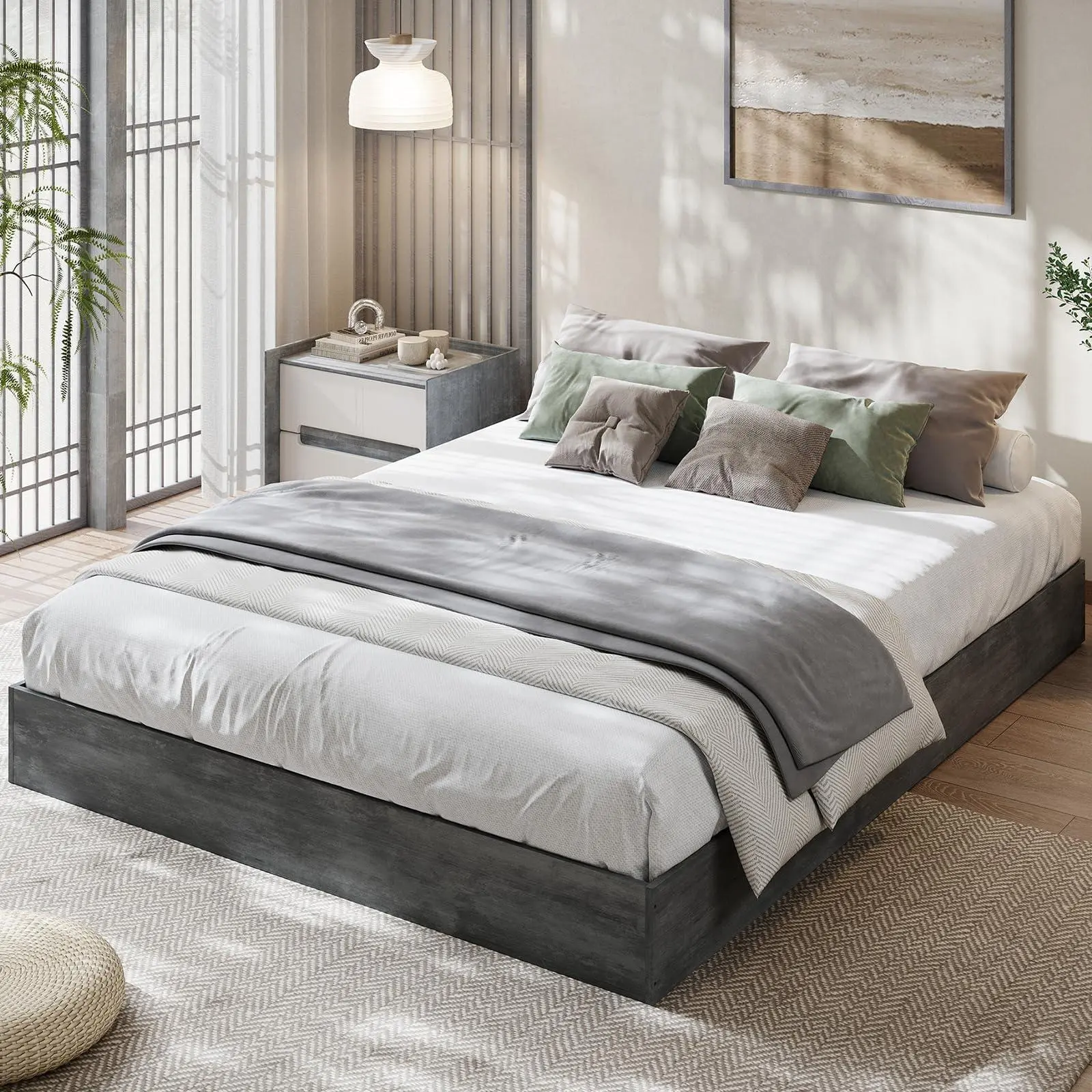 Wood Platform Bed Frame King Size Low Profile Without Headboard Wood Slat Support No Box Spring Easy Assembly