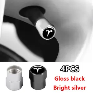 4pcs Tesla Car Vehicle Tire Valve Stem Caps, Dustproof Waterproof Thick Protection, Wheel HUB Decorative Accessories for Model 3/y/s/x