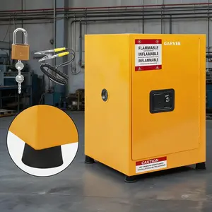 GARVEE Flammable Safety Cabinet, 17"x17"x18" Fireproof Storage Cabinet with ESD Grounding, Leak-Proof Sump, Lockable for Flammable Liquids/Paint/Gasoline, Yellow