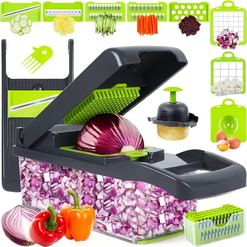 MIUVA 10-in-1 Thick Smooth Transparent Stainless Steel Vegetable Chopper - Mandolin Slicer Tool with 7 Diversified Blades, Adjustable Cutter, Ideal for Salads, Salsa-Ready Cuts, Spring Kitchen Utensils, Mother's Day Gifts