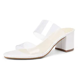 MUSSHOE Clear Strap Heels Women’s Open Toe Chunky Low Block Pumps