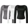 Women's Plain Ruched Square Neck Tee, Casual Classy Long Sleeve T-shirt for Spring & Fall, Women's Top for Daily Wear
