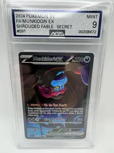 Graded AGS 9 Pokemon 2024 Shrouded Fable Munkidori EX #091 Holographic Card