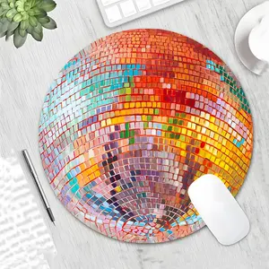 Colorful Vintage Disco Ball Pattern Mouse Pad, Round Non-slip Rubber Base Mouse Pad, Desktop Mouse Mat for Gaming & Office