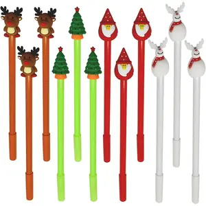 12 count Christmas Theme RollerBall Pens Black Gel Ink Xmas Tree Snowman Reindeer Santa Claus Shape Pen for Boys Girls Desk Decoration Accessory