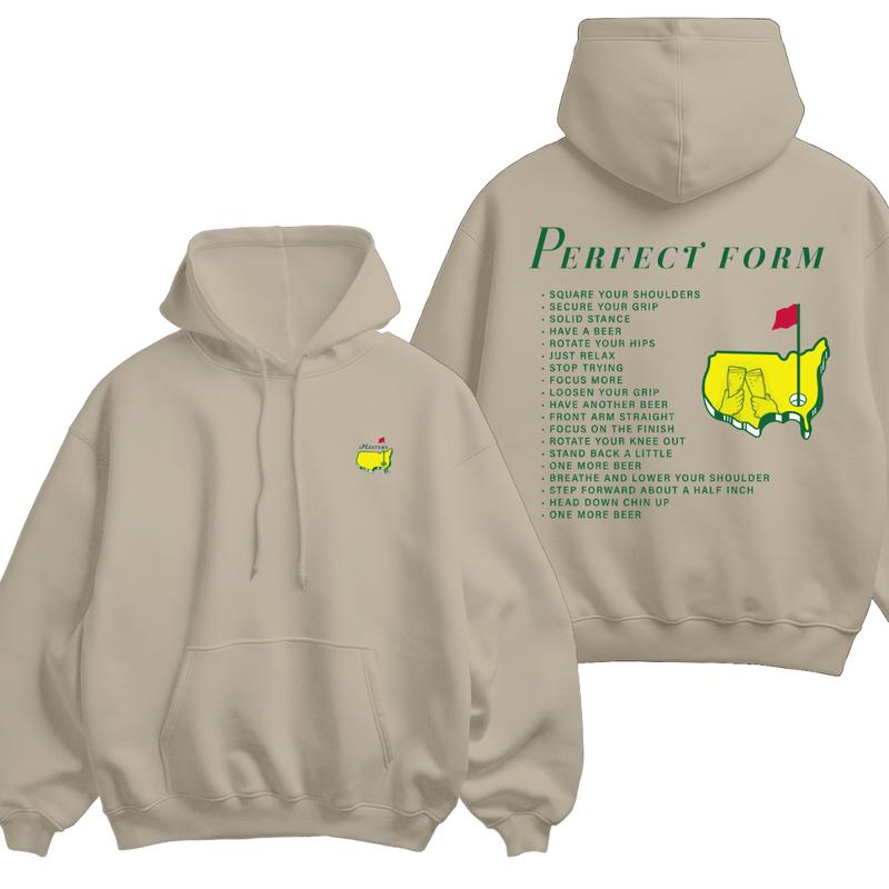 Perfect Form Golf Hoodie, 2025 Masters Tournament Graphic Tee For Men Women, Funny Beer Quote Design Pullover, Menswear Womenswear Outfit