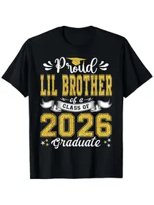 Class of 2026 Proud Lil for brother Graduate T-Shirt |   Unisex Oversized Fit with Diploma Print & Graduation Slogan - Perfect for Brothers, Parents, Family - Comfortable Casual Wear, Moisture-Wicking Sports Shirt, All-Season, Vintage Style
