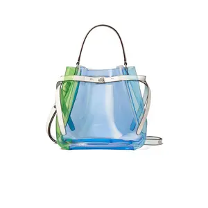 Tory Burch Romy Color-Block Clear Bucket Bag in The Pool Blue