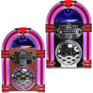 Victor Broadway II Desktop CD Player Jukebox with Multi-Color LED Lighting and FM Radio