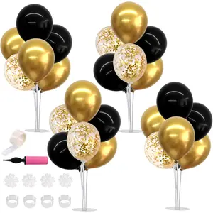 Set of Black and Gold Balloon Centerpieces for Table, Balloon Stand Kit for Black and Gold Party Decorations-Suitable for 40th, 50th, 60th, 70th Birthday, Halloween, Anniversary, Graduation - 2025