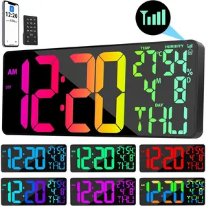 11 RGB Color Changes Large Wall Clock/Bluetooth Auto Time Sync, Remote-Controlled Wall Clock Large Display with Alarm/Timer Function, DST, Indoor Temperature/Humidity Display (18 inch)