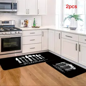 1/2 piece kitchen floor mat with kitchen shadow pattern, Kitchen Runner Rug, suitable for bedroom bedside decoration, living room home decoration, balcony decoration, hotel decoration, entrance, kitchen, bathroom and other places, available all year round