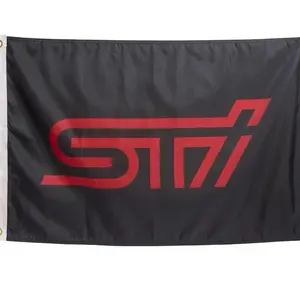 Subaru STI Car Banner - Black Flag with Red STI Logo for Subaru STI Enthusiasts