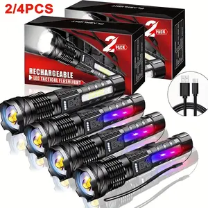 2 Adjustable LED Flashlights with COB Floodlight, High Power USB Rechargeable Handheld Headlamp, 7 Modes Super Bright Outdoor Camping Hiking Light
