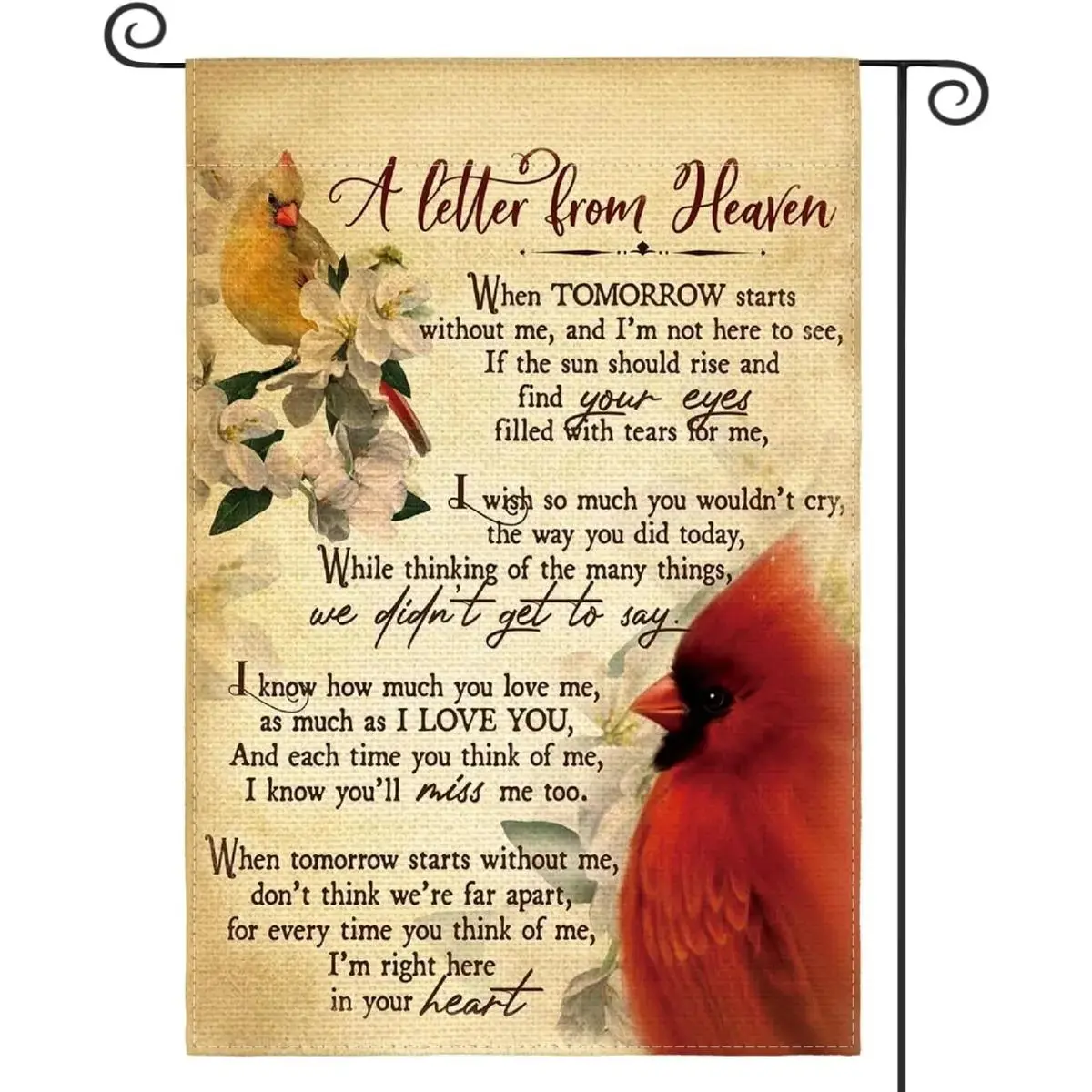 "A Letter From Heaven" Cardinal Memorial Garden Flag 12x18in, Double-Sided Sympathy Yard Decor with Red Cardinal & Poem, Remembrance Outdoor Banner for Loss of Loved One