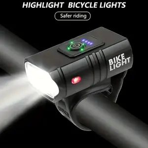 Rechargeable Bicycle Light LED Flashlight, Night Riding Lamp with Battery Display, Aluminum Alloy Shell, Strong Beam, Portable, MTB Lights