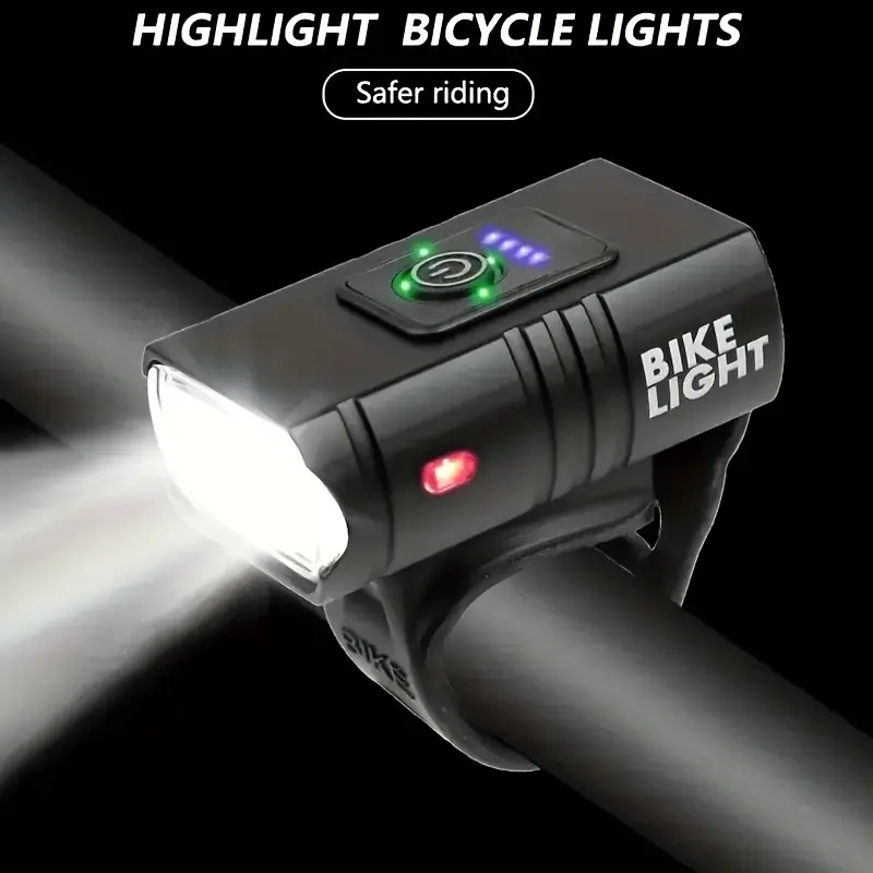 Rechargeable Bicycle Light LED Flashlight, Outdoor Sport Cycling Night Riding Lamp with Battery Display, Aluminum Alloy Shell, Strong Beam, Portable, MTB Lights, Bike Accessories