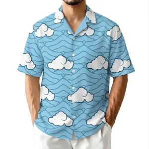 Hot Summer 2026 Blue Cloud Wave Hawaiian Shirt, Sky Cartoon Summer Button Up Shirt